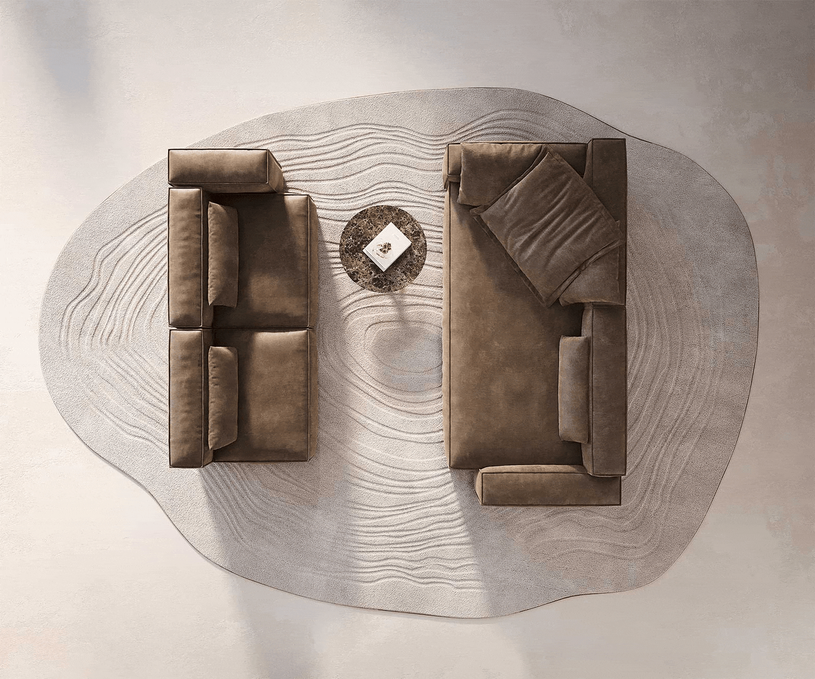 Wohnlandschaft Freestyle 360x290 cm Mikrofaser Taupe Vintage Kedernaht 5