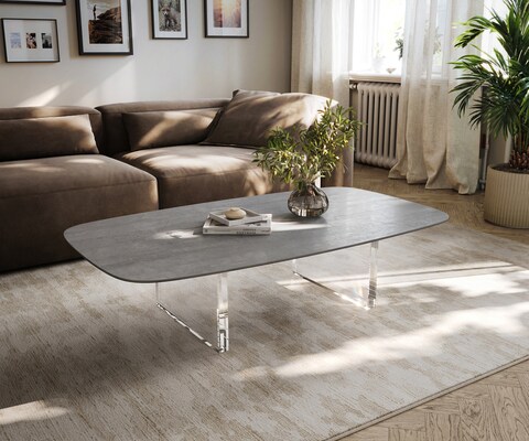Couchtisch Edge Boot 135x80 cm Keramik Beton Grau Lumia Acryl