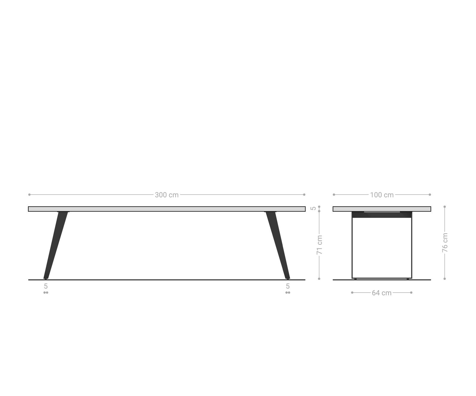 Esstisch Edge 300x100 Eiche Natur Metall Schräg Schwarz 8
