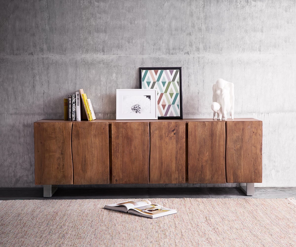 Sideboard Live-Edge 220 cm Akazie Braun massiv 6 Türen 6 Sideboard Live-Edge 220 cm Akazie Braun massiv 6 Türen 6