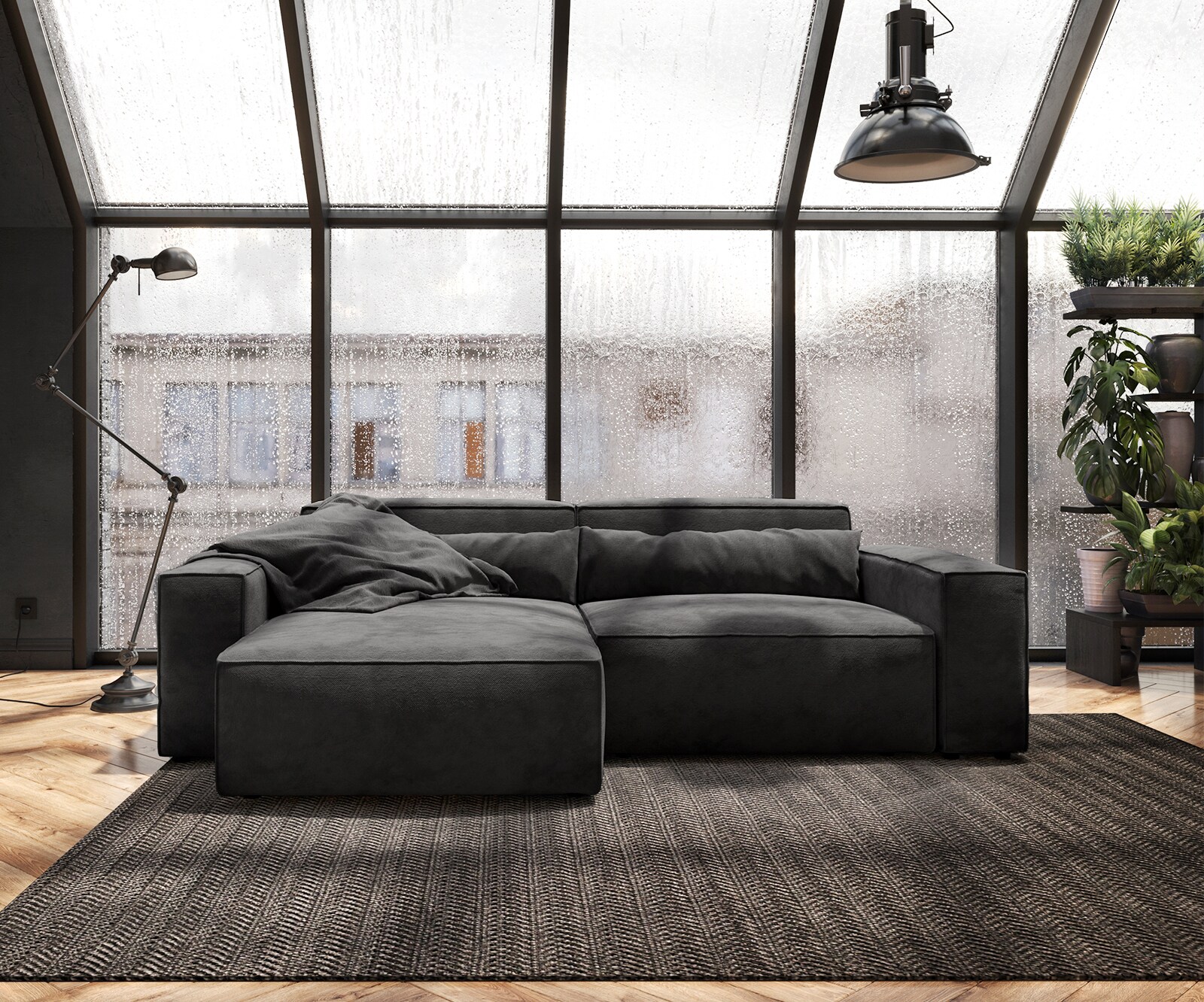 Ecksofa Sirpio 230x155 cm Mikrofaser Schwarz Recamiere variabel 1