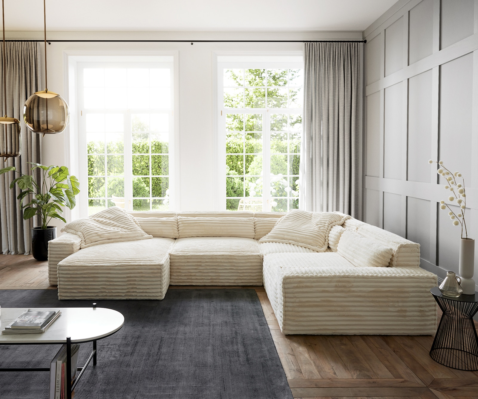 Wohnlandschaft Sirpio XL 360x260 cm Plüschcord Beige Recamiere variabel 1 Wohnlandschaft Sirpio XL 360x260 cm Plüschcord Beige Recamiere variabel 1