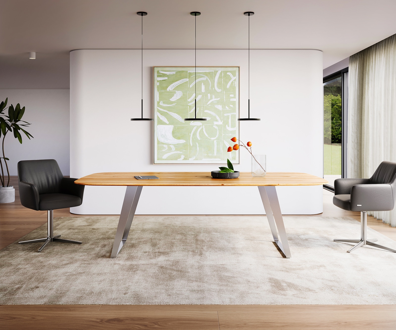 Esstisch Edge Boot 240x120x2,5-3 Eiche Natur Edelstahl Schräg Schweizer Kante 1 Esstisch Edge Boot 240x120x2,5-3 Eiche Natur Edelstahl Schräg Schweizer Kante 1