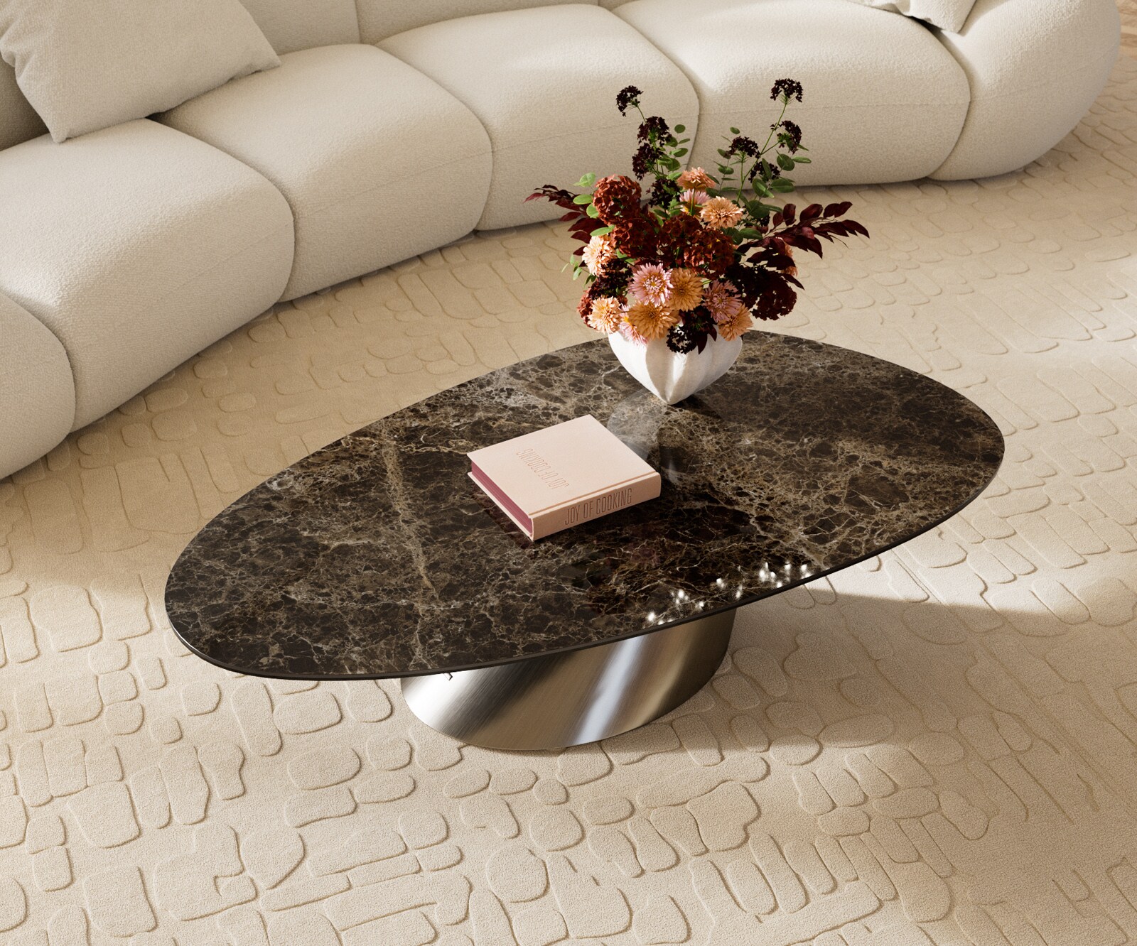 Couchtisch Edge Oval 140x75 cm Keramik Laminam® Emperador Extra Lucidato Dunkelbraun Conis Edelstahl gebürstet 4