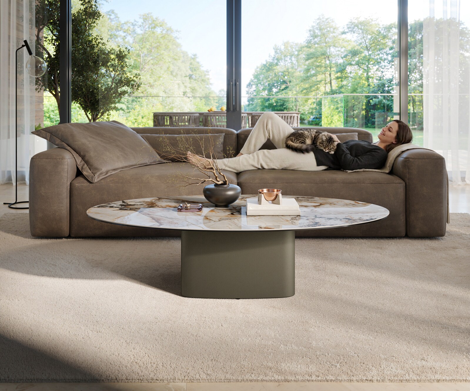 Couchtisch Edge Oval 140x80 cm Keramik Patagonia Poliert Ovada Effektfinish Titan 1