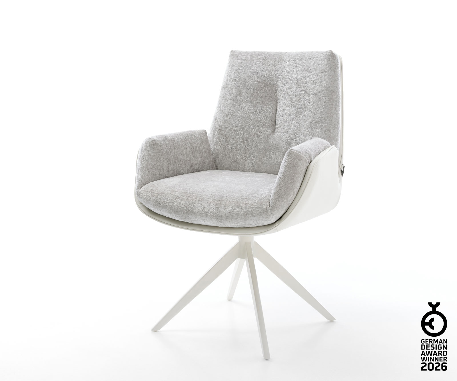 Drehstuhl Clea-Flex Materialmix Echtleder Weiß-Silbergrau Kreuzgestell brei günstig online kaufen