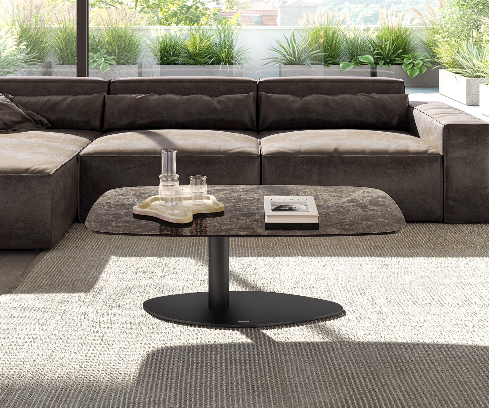 Couchtisch Edge Boot 120x70 cm Keramik Emperador Extra Lucidato Dunkelbraun Vibany Metall Schwarz 1