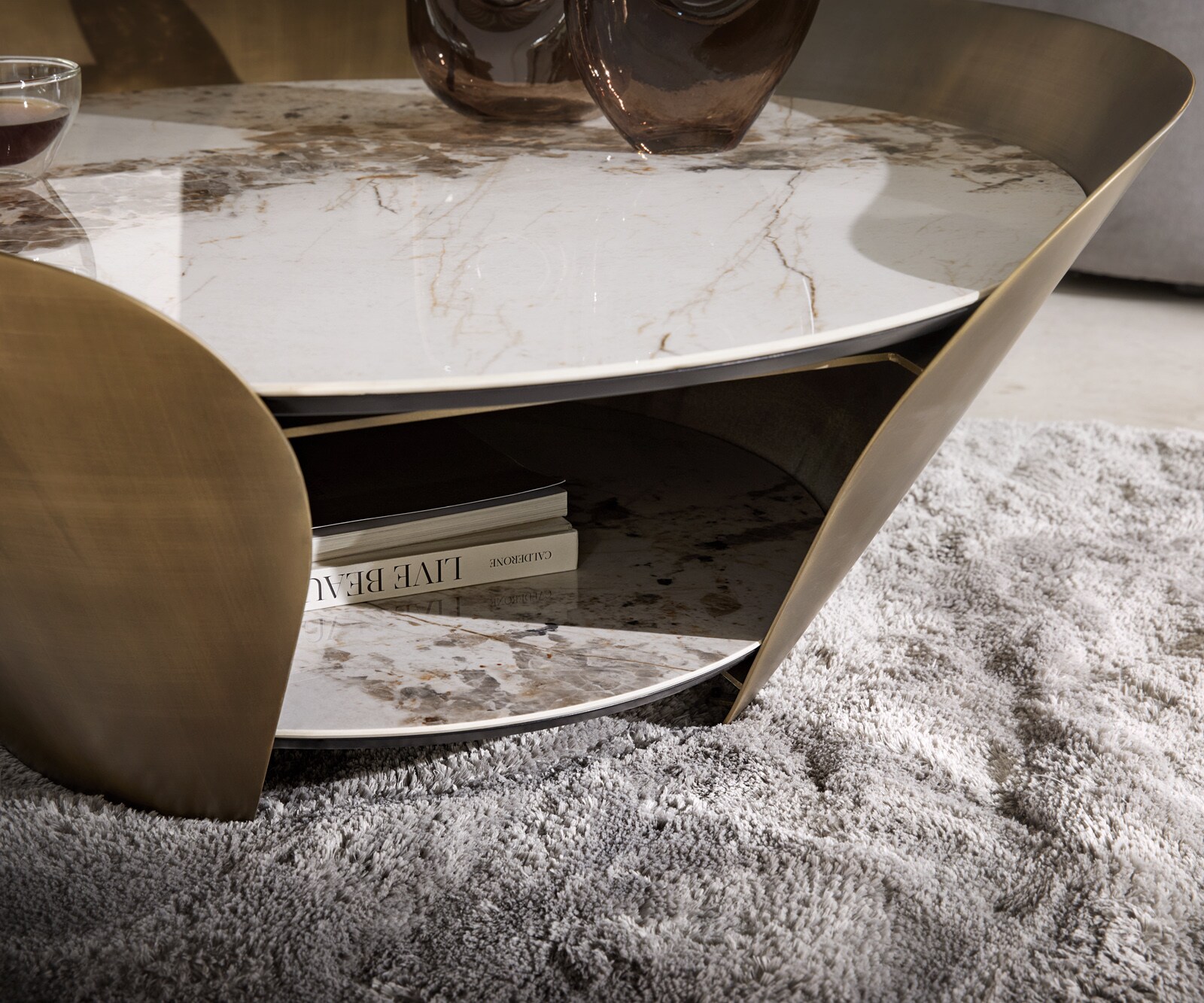 Couchtisch Skafi 100x40 cm Keramik Minas Melange Metallic Gold 4