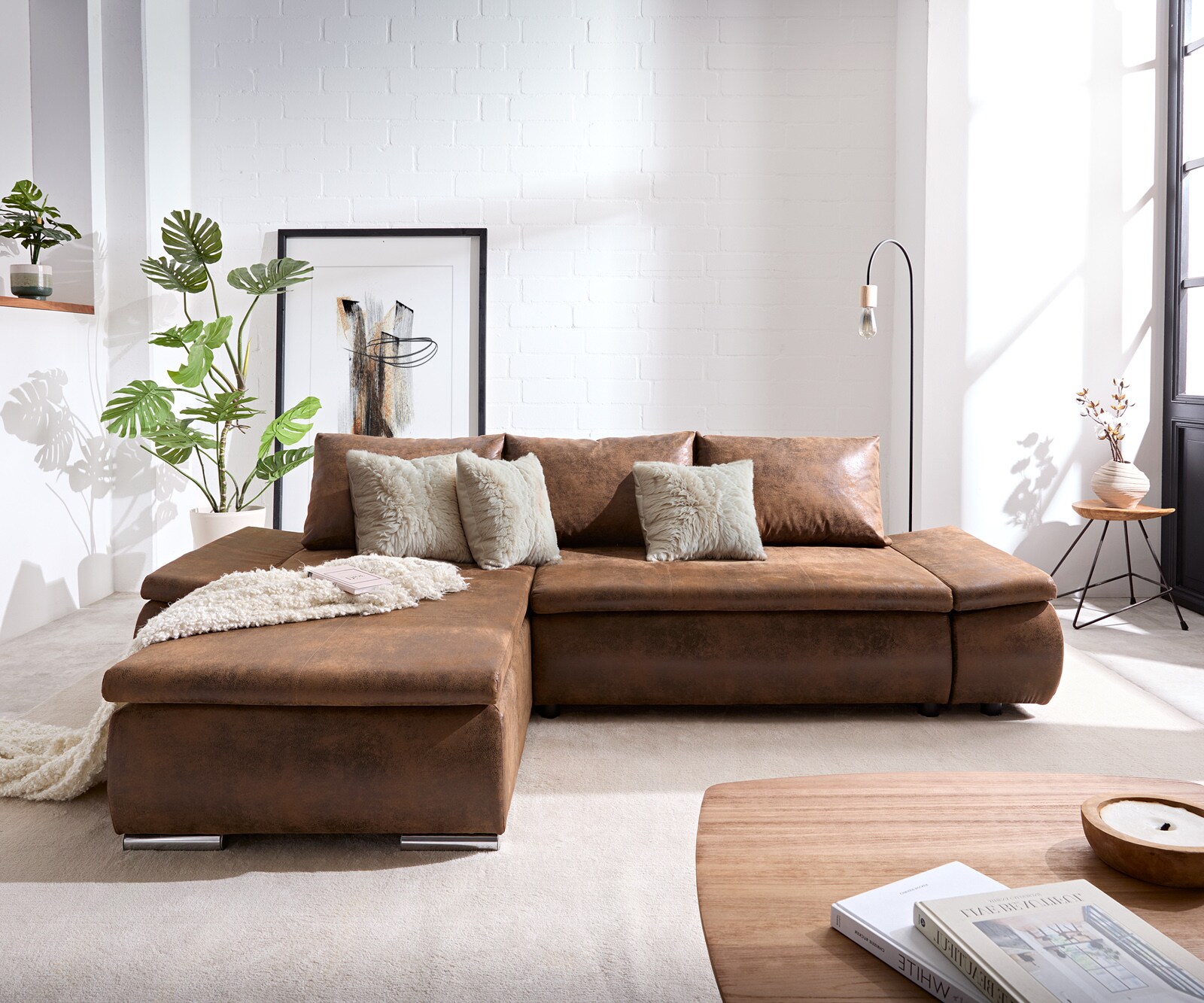 Ecksofa Abilene 260x175 cm Braun Ottomane variabel mit Schlaffunktion 1