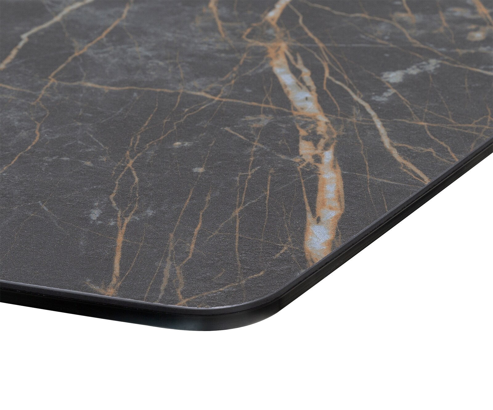 Esstisch Edge Bootsform 200x100cm Laminam® Keramik Noir Desir Braun Mittelfuß Kreuz Schwarz 4