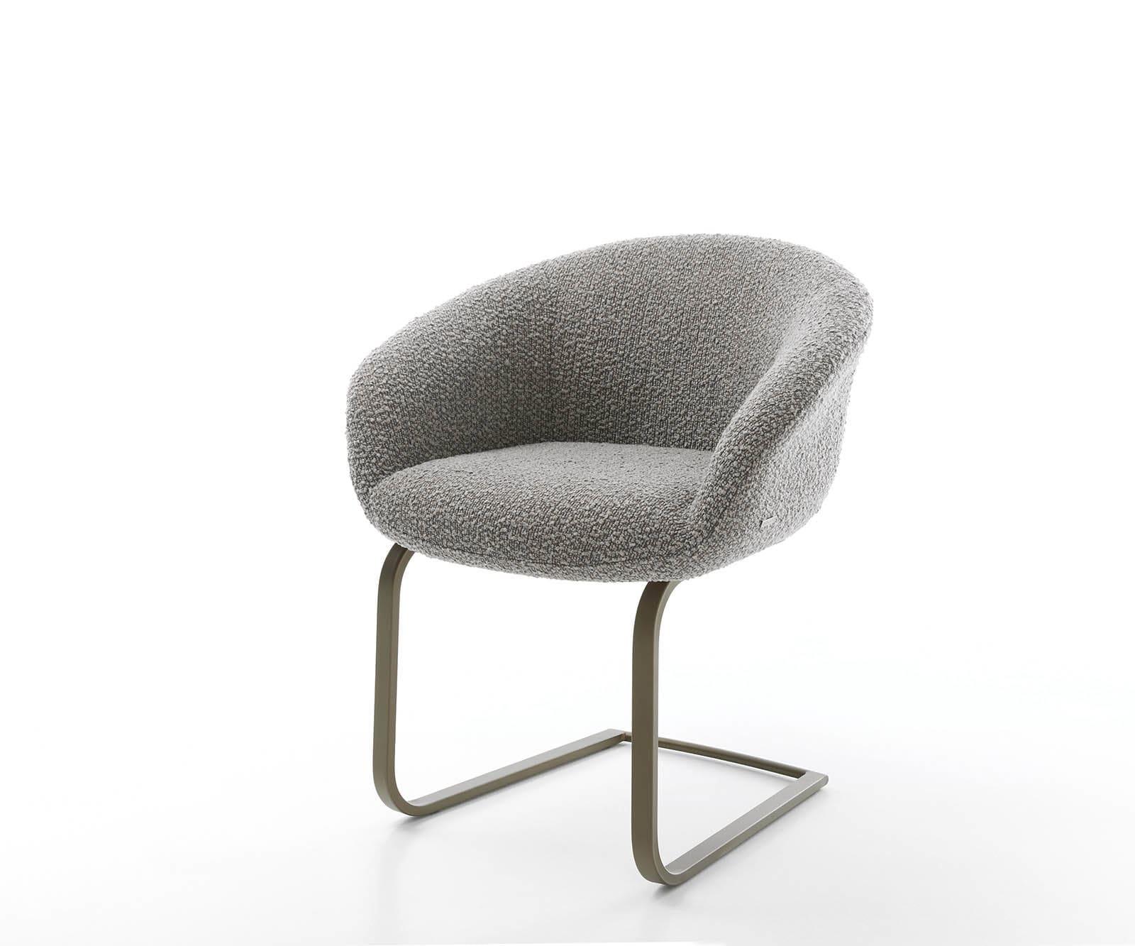 Freischwinger Vinka-Flex mit Armlehnen Bouclé Silbergrau Freischwinger flach Effektfinish Titan Taschenfederkern