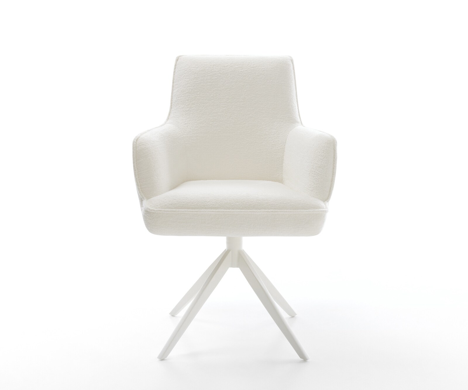 Drehstuhl Heira-Flex mit Armlehnen Bouclé Soft Beige Kreuzgestell breit Weiß 360° drehbar Wippfunktion Taschenfederkern 2