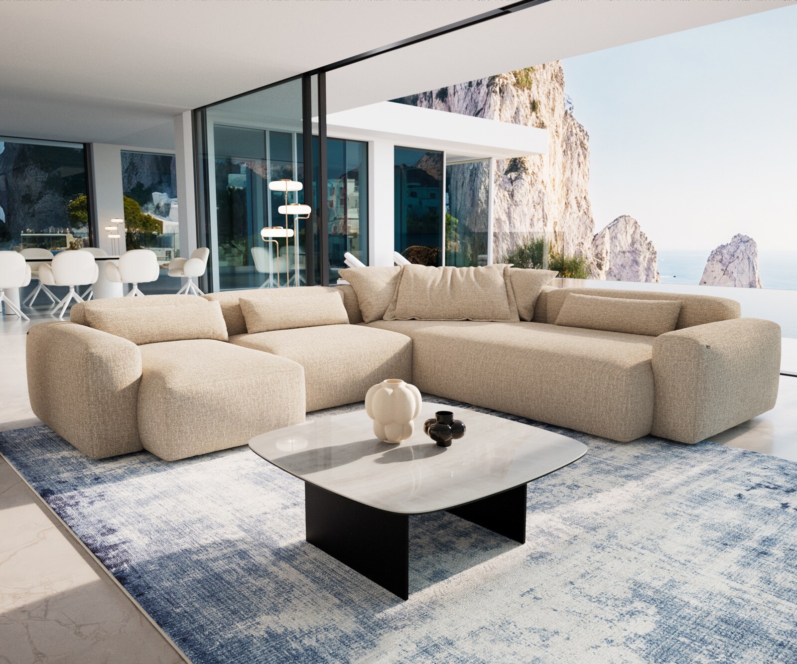 Couchtisch Edge Boot 90x90 cm Keramik Onyx Champagne Salto Metall Schwarz 7