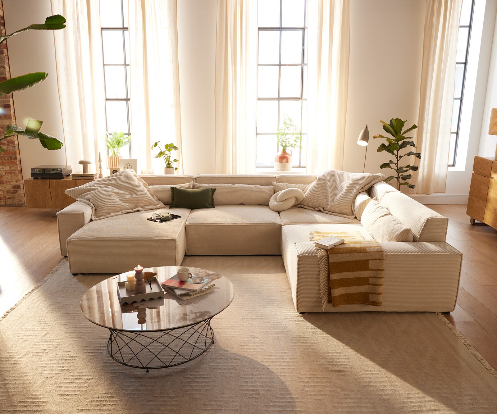 Wohnlandschaft Sirpio XL 360x260 cm Cord Beige Recamiere variabel 1