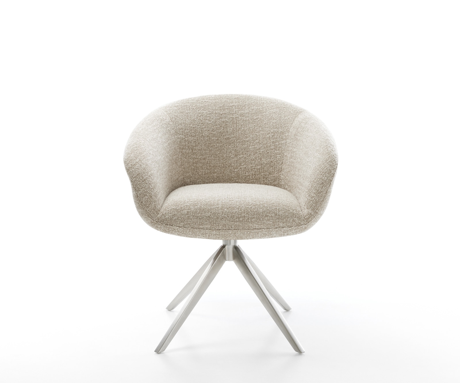 Drehstuhl Vinka-Flex mit Armlehnen Webstoff Soft Beige Kreuzgestell breit Edelstahl 360° drehbar Wippfunktion Taschenfederkern 1