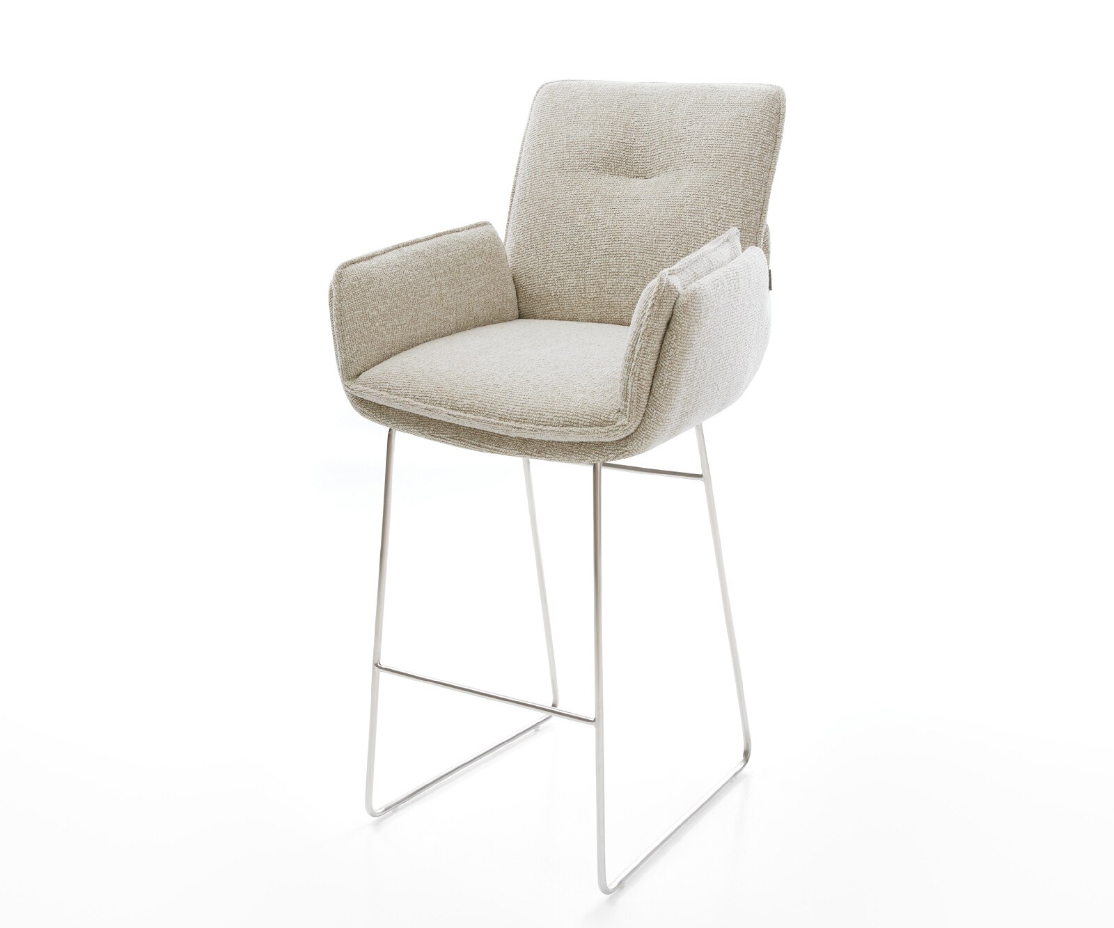 Chaise-de-bar Nela-Flex Tissu tissé doux Beige Pied trapèze acier inoxydable Argent