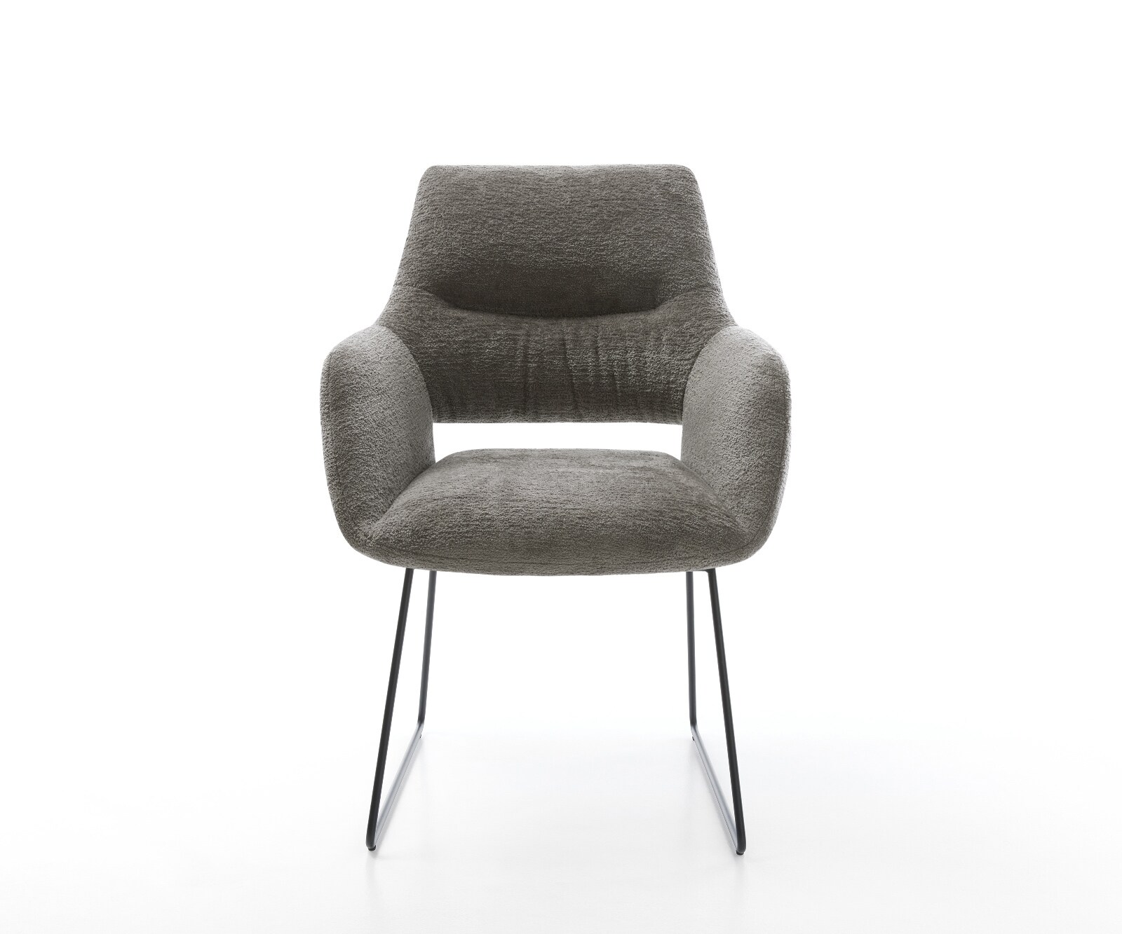 Esszimmerstuhl Yago-Flex mit Armlehnen Bouclé Soft Schlamm Kufengestell Schwarz Taschenfederkern 2