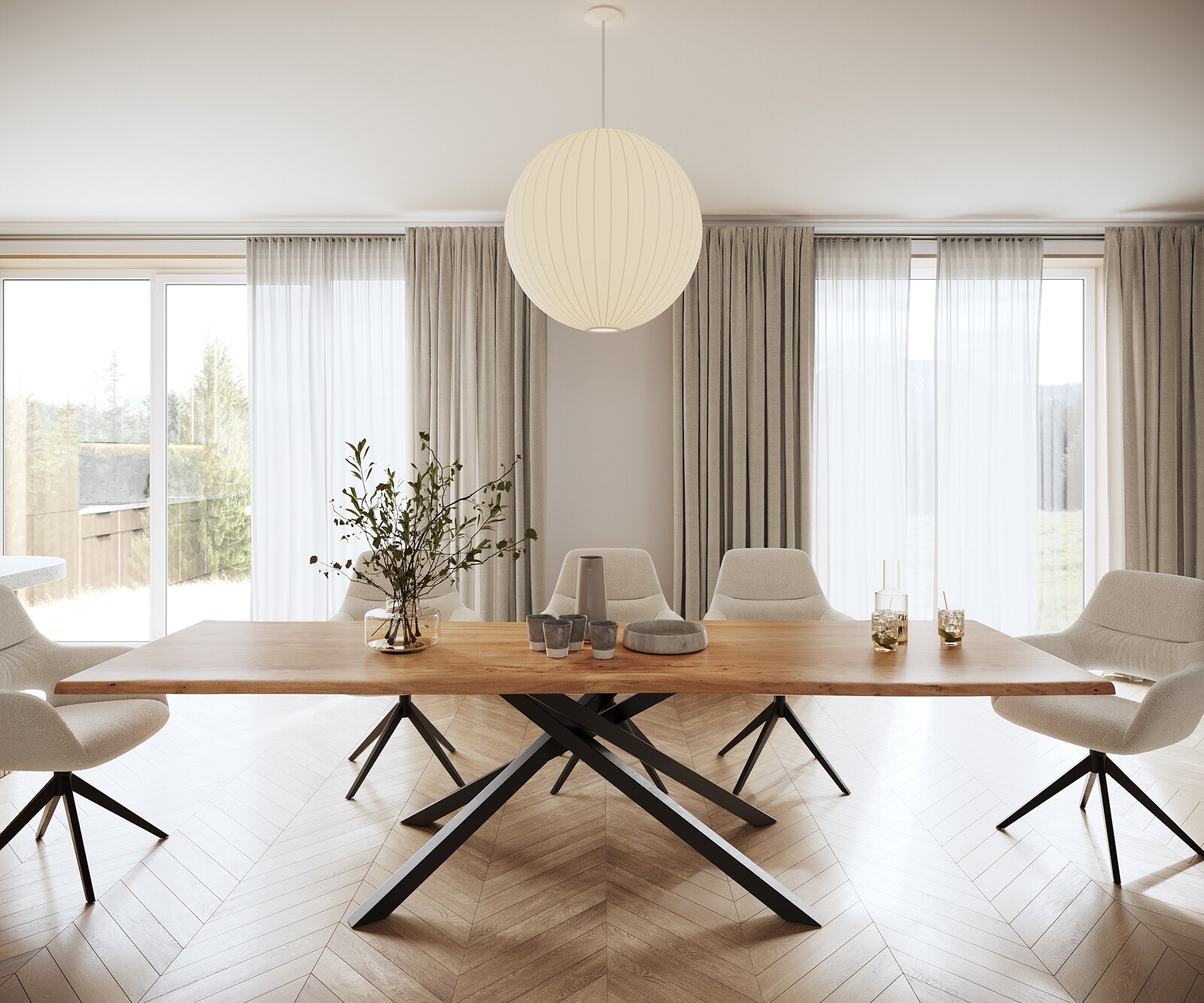 Esstisch Edge 300x100 Akazie Natur Kreuzgestell Rechteck Schwarz Live-Edge 1