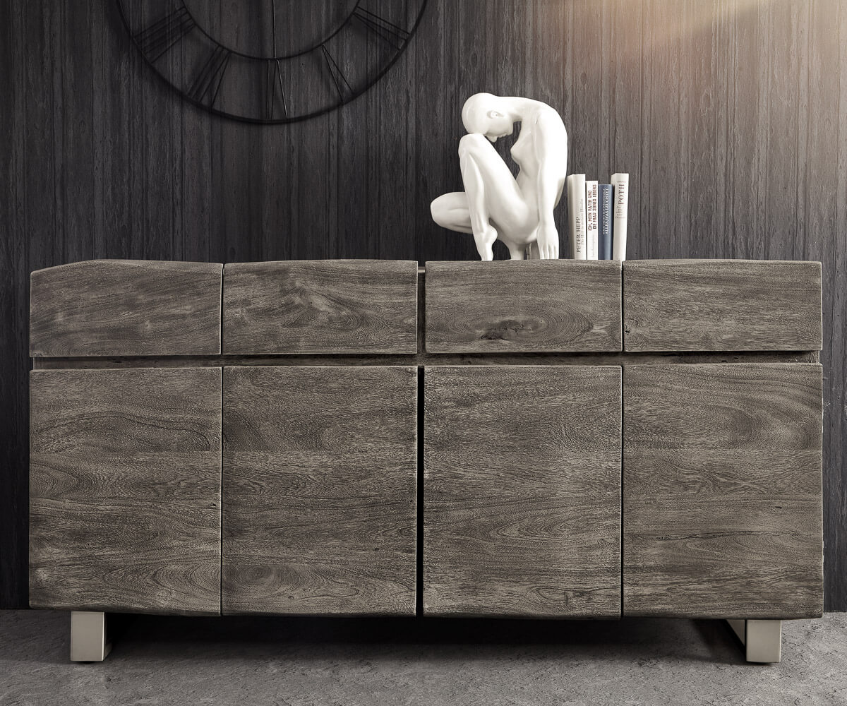 Sideboard Live-Edge 172 cm Akazie Platin 4 Türen 4 Schübe 2