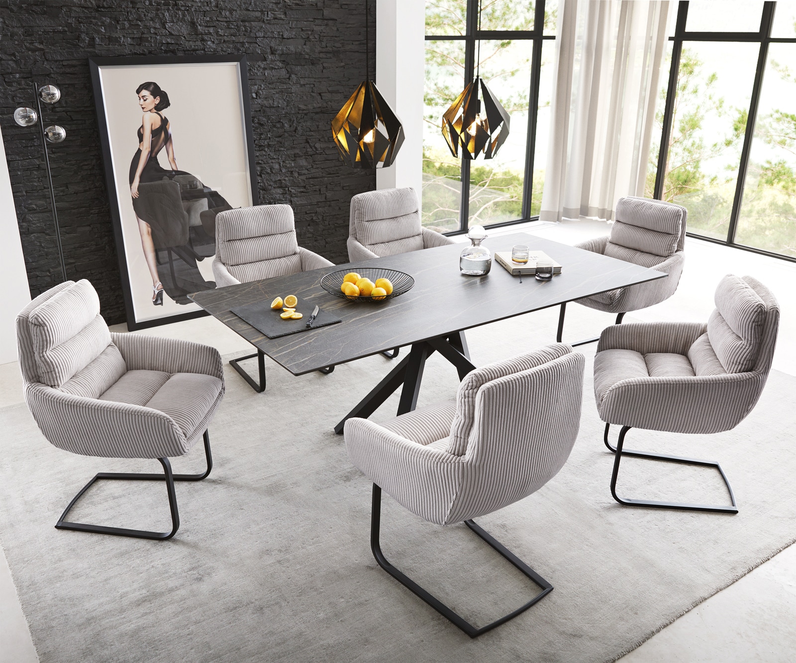 Freischwinger Abelia-Flex mit Armlehnen Cord Silbergrau Freischwinger flach Schwarz 3 Freischwinger Abelia-Flex mit Armlehnen Cord Silbergrau Freischwinger flach Schwarz 3