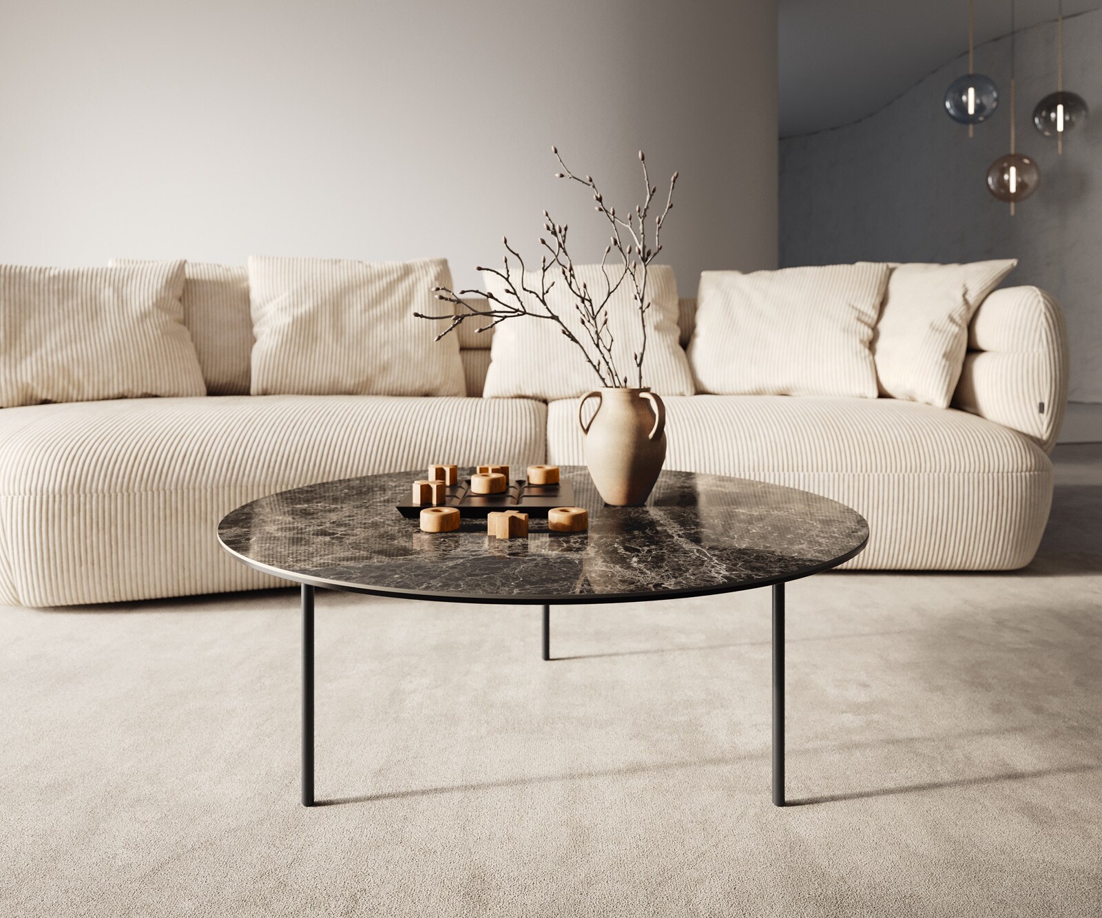 Couchtisch Edge Rund 90x90 cm Keramik Laminam® Emperador Extra Lucidato Dunkelbraun Trive Metall Schwarz 4