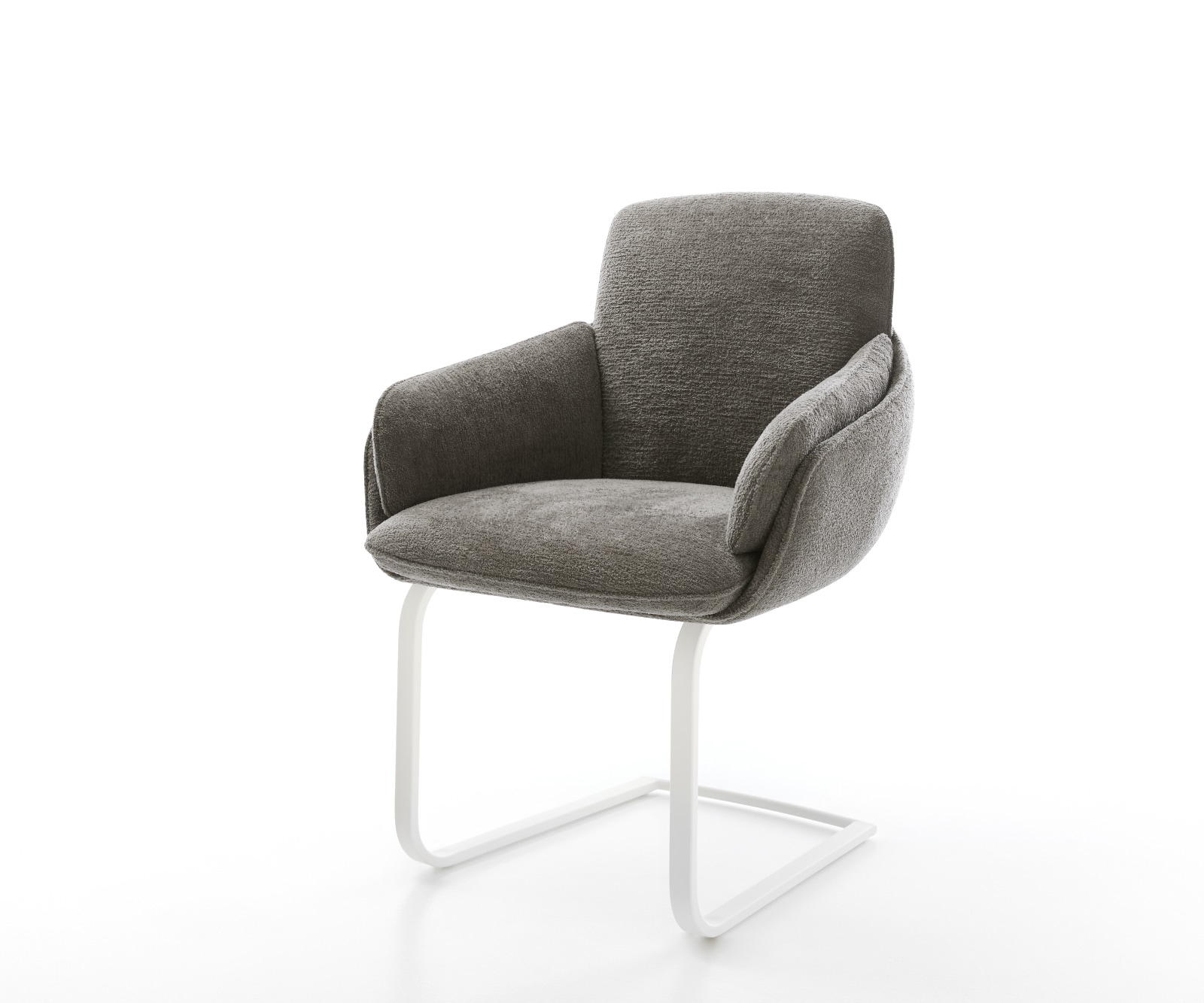Freischwinger Luan-Flex mit Armlehnen Bouclé Soft Schlamm Freischwinger flach Weiß