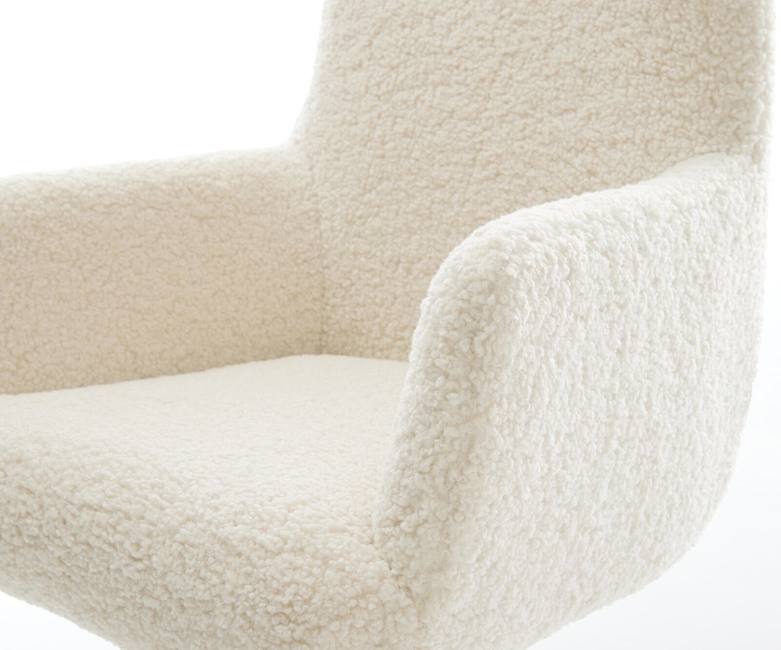 Esszimmerstuhl Heira-Flex mit Armlehnen Teddystoff Beige Kreuzgestell konisch Edelstahl Taschenfederkern 4