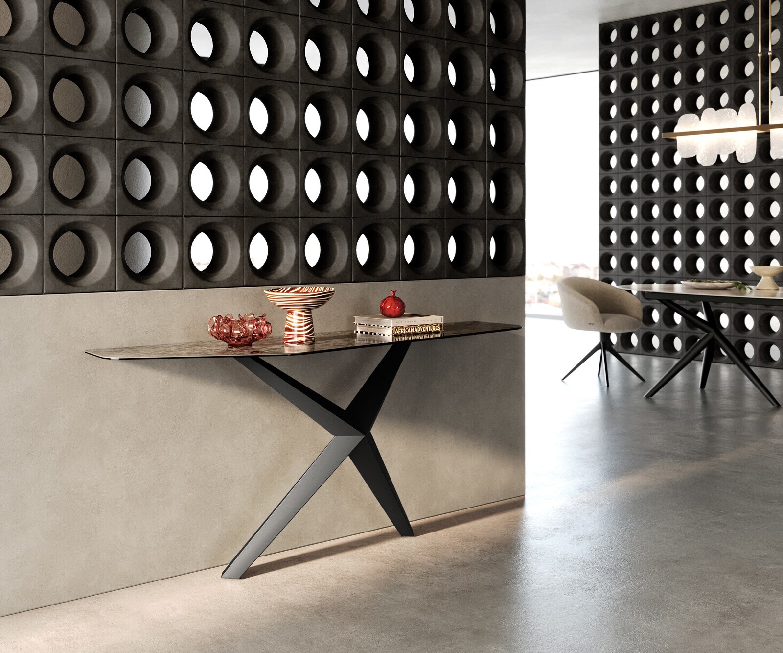 Konsolentisch Edge Polygonal 180x50 cm Keramik Emperador Extra Lucidato Dunkelbraun Zentharo Metall Schwarz 7