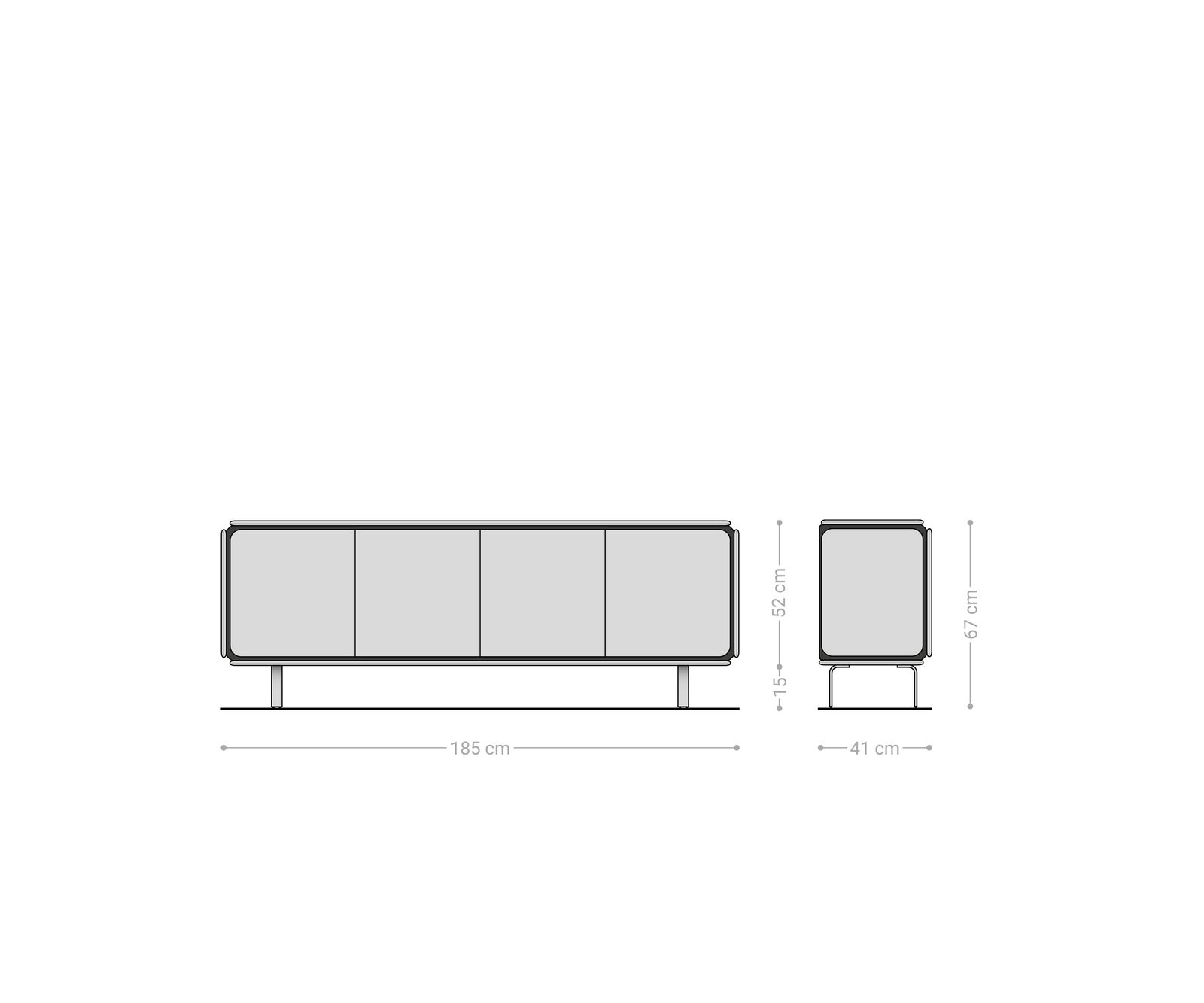 Sideboard Giacinto 180 cm Ulme Natur 4 Türen L-Fuß Schwarz 6