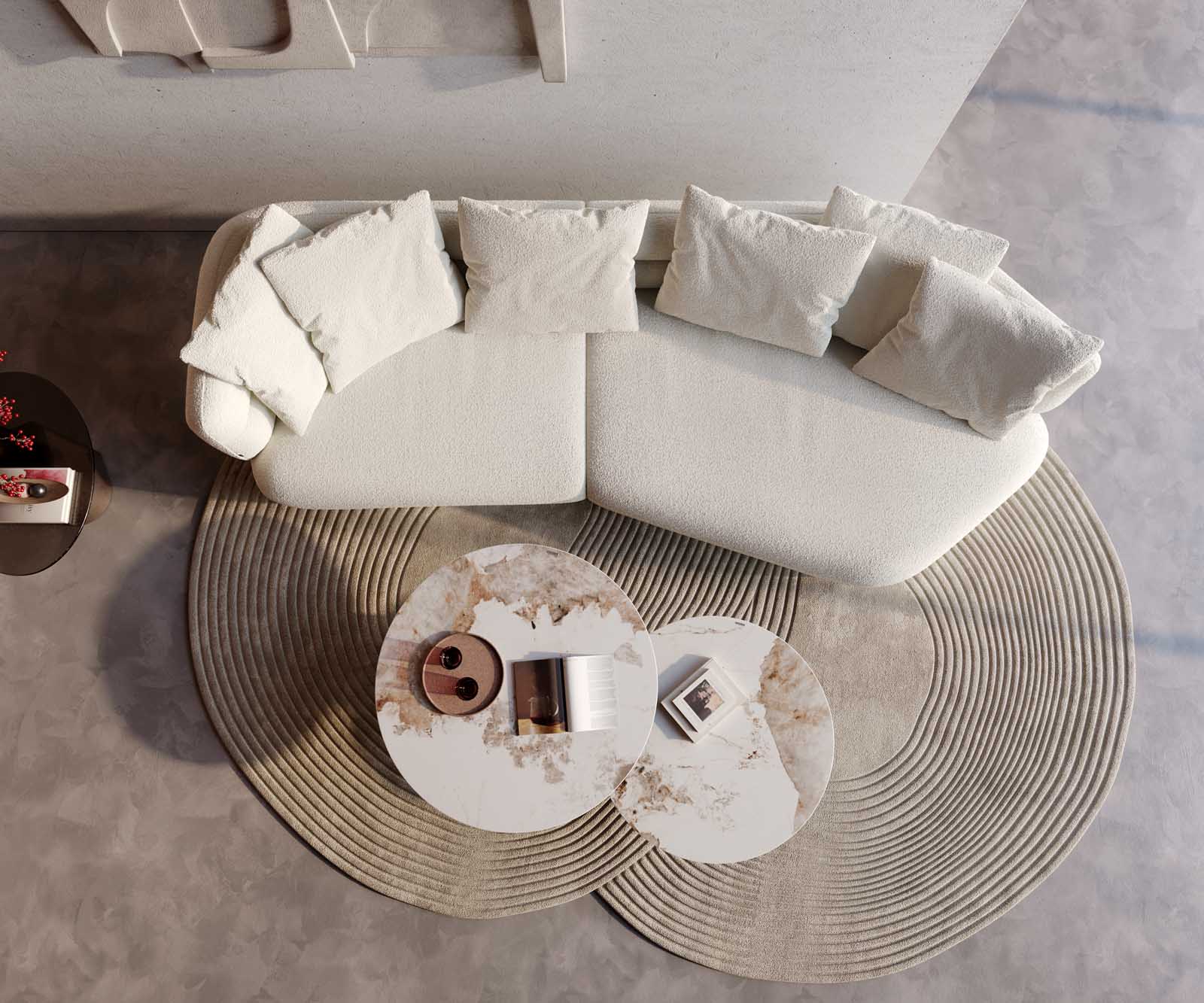 Sofa Roya 320x140 cm Bouclé Creme-Weiß 3 Sofa Roya 320x140 cm Bouclé Creme-Weiß 3