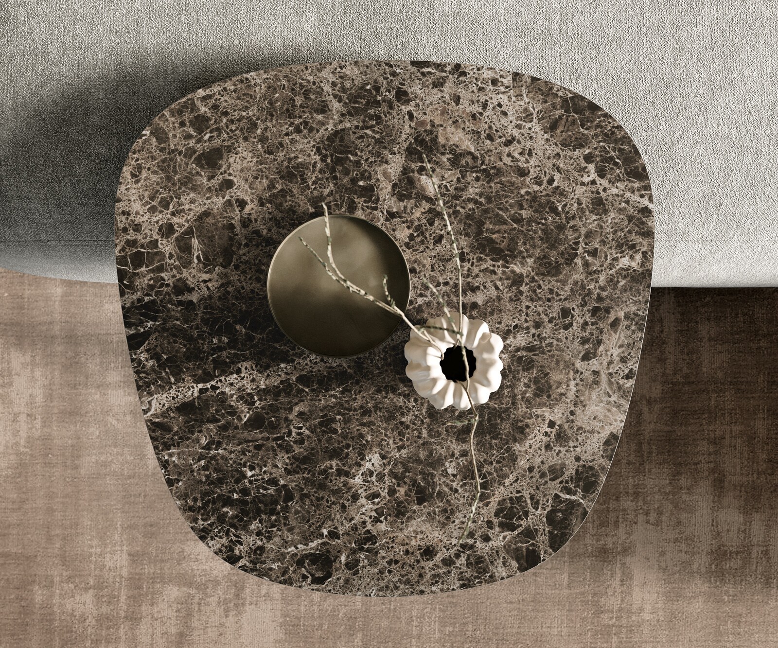 Couchtisch Edge Boot 60x60 cm Keramik Laminam® Emperador Extra Lucidato Dunkelbraun Eleny Metall Schwarz 3