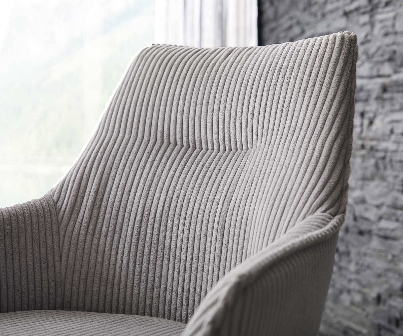Drehstuhl Alja-Flex mit Armlehnen Cord Silbergrau Kreuzgestell breit Edelstahl 360° drehbar Taschenfederkern 3