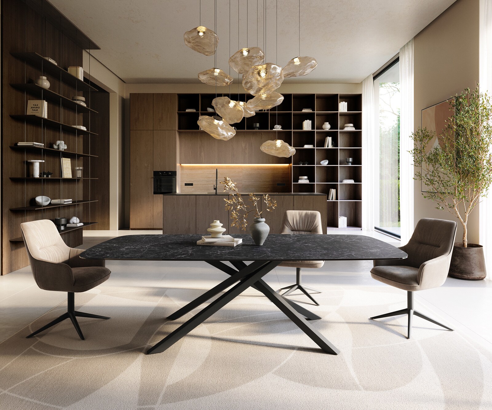 Esstisch Edge Boot 240x120 cm Keramik Laminam® Nero Greco Anthrazit Kreuzgestell Rechteck Schwarz 2