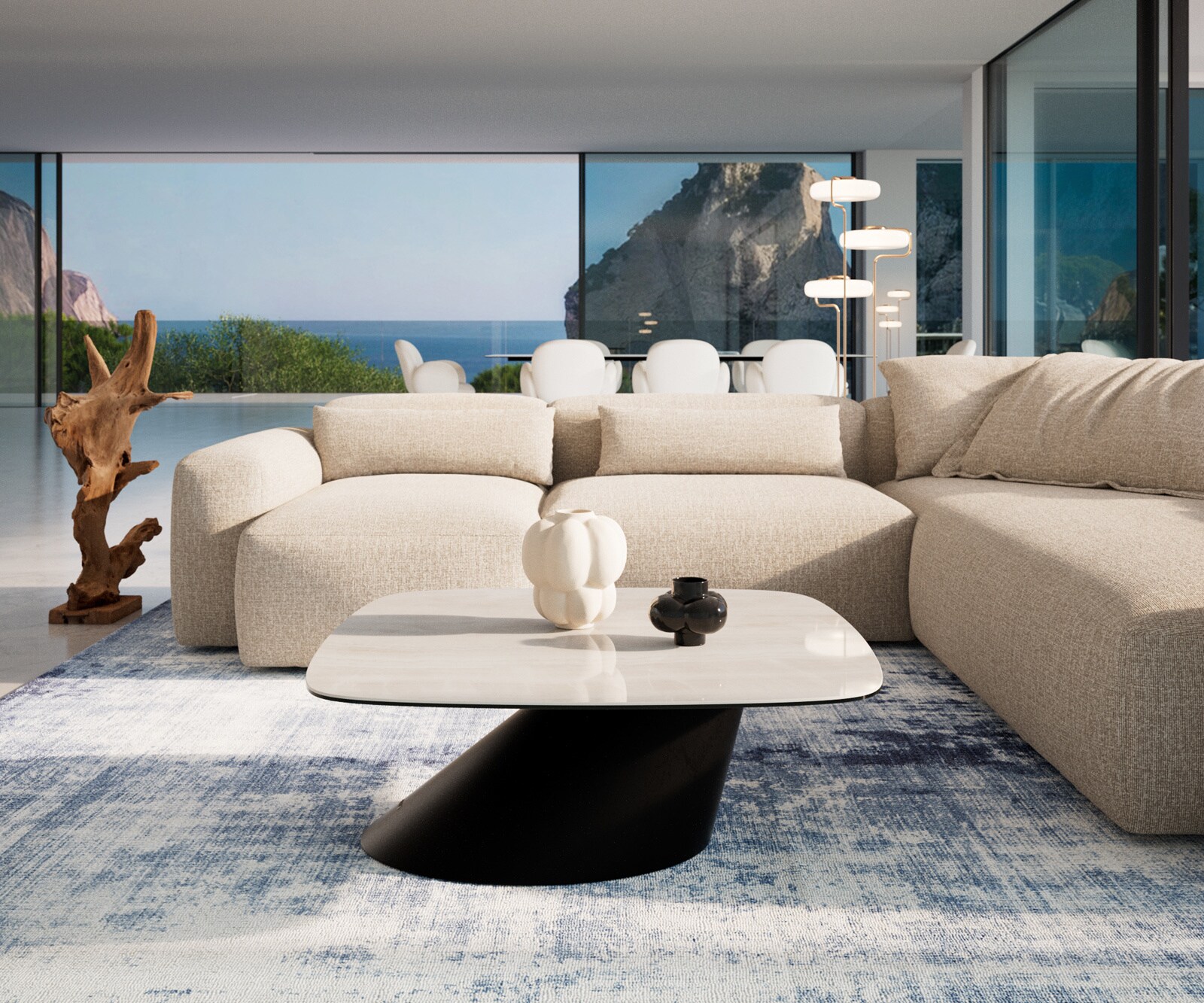 Couchtisch Edge Boot 90x90 cm Keramik Onyx Champagne Conis Metall Schwarz 2