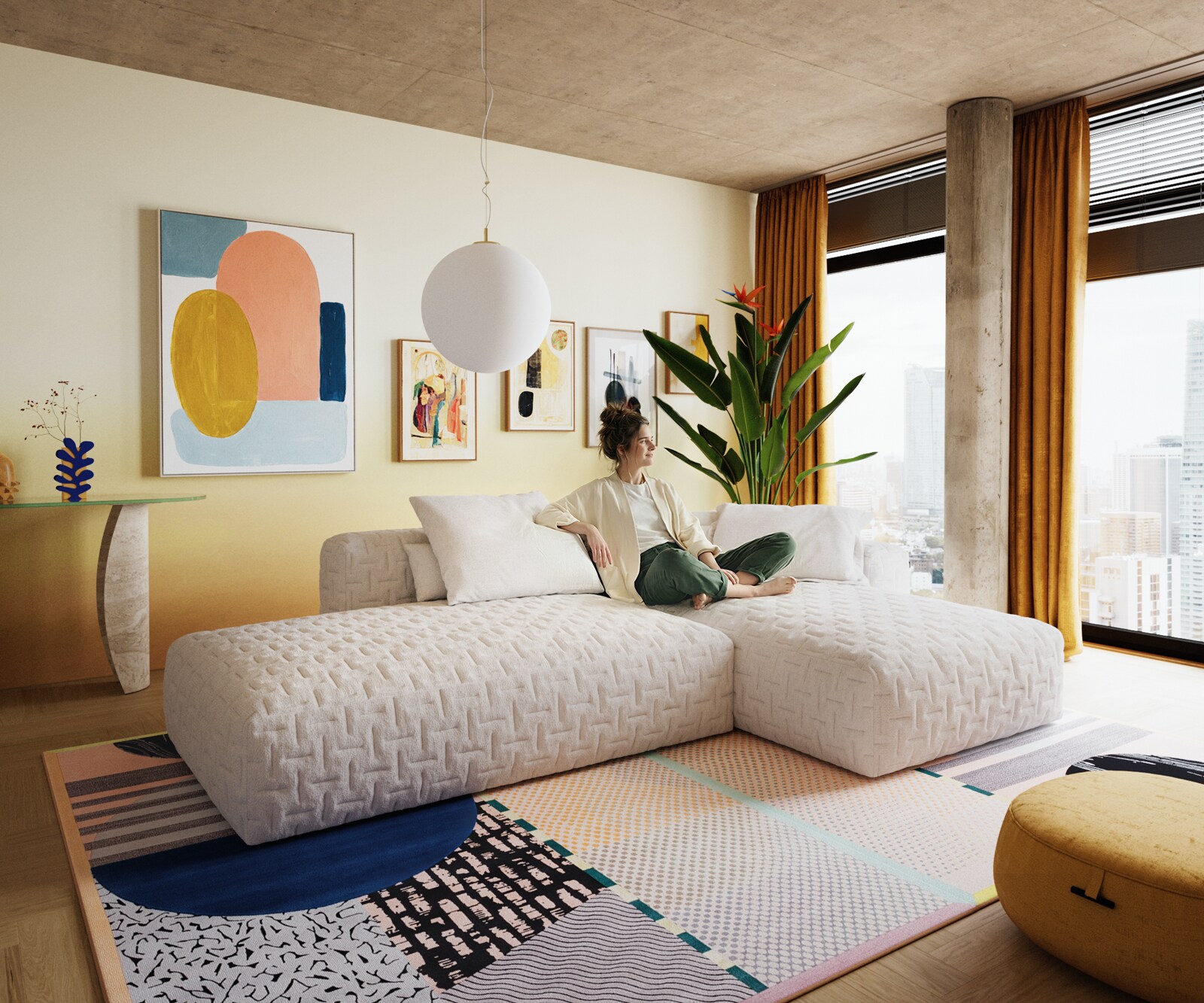 Ecksofa Freestyle 310x200 cm Bouclé Soft Beige Gesteppt 1