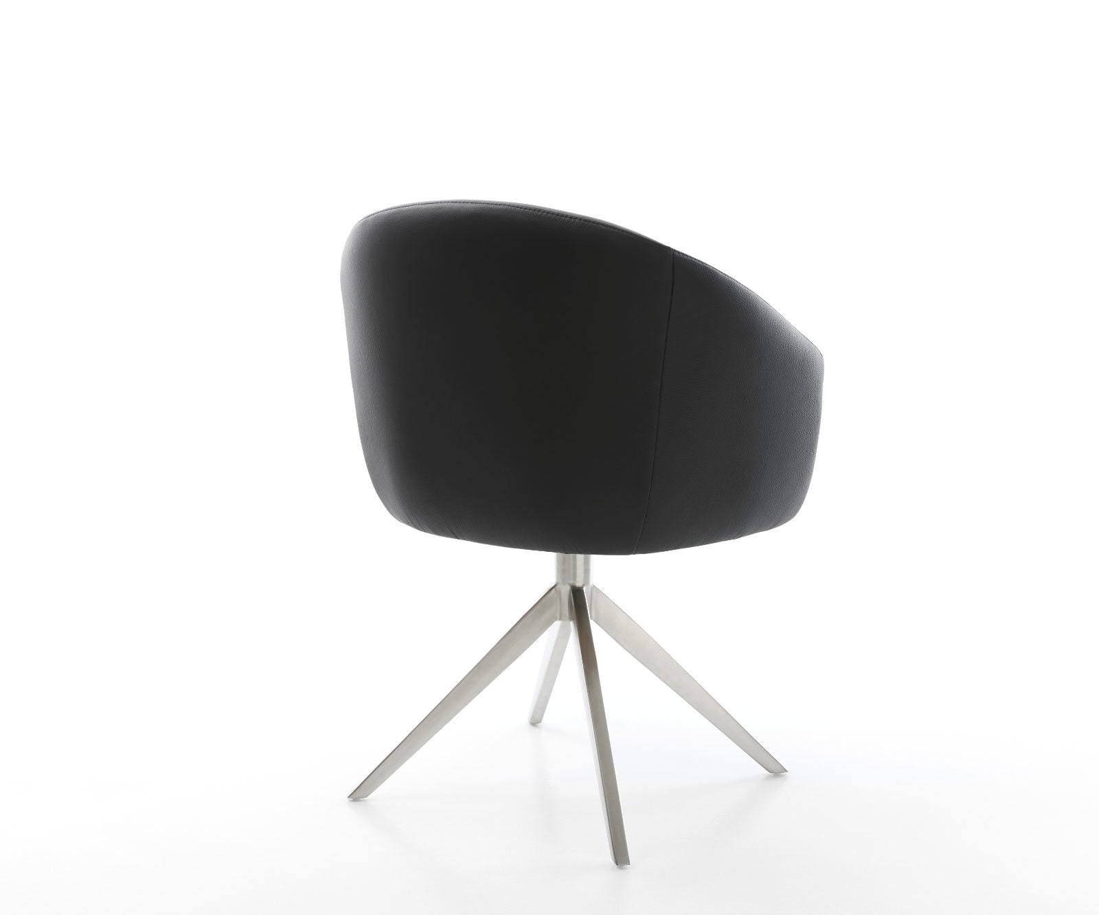 Drehstuhl Caja-Flex mit Armlehnen Echt-Leder Schwarz Kreuzgestell breit Edelstahl 360° drehbar Wippfunktion Taschenfederkern 4