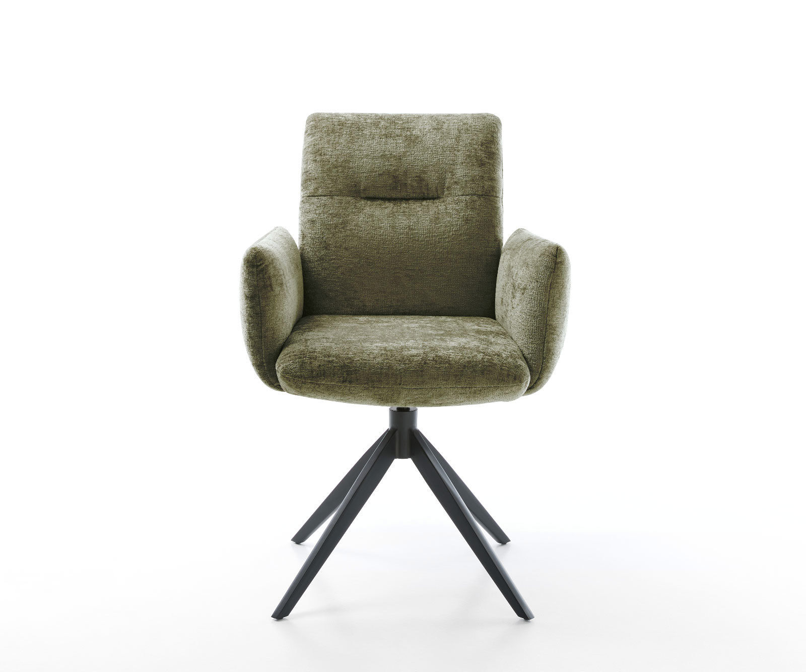Drehstuhl Jova-Flex mit Armlehnen Chenille Olive Kreuzgestell breit Schwarz 360° drehbar Wippfunktion Taschenfederkern 1