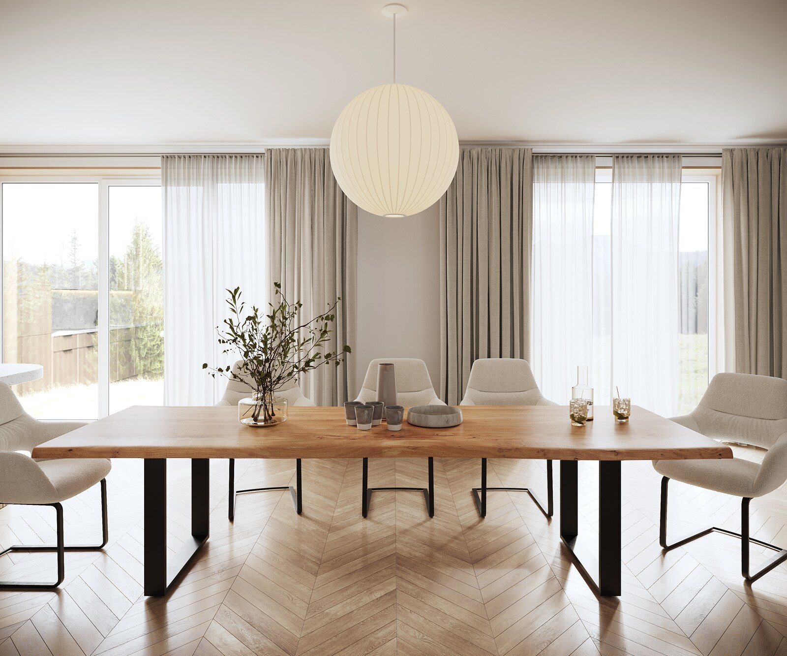 Esstisch Edge 300x100 XL Akazie Natur Metall Schmal schwarz Live-Edge 1