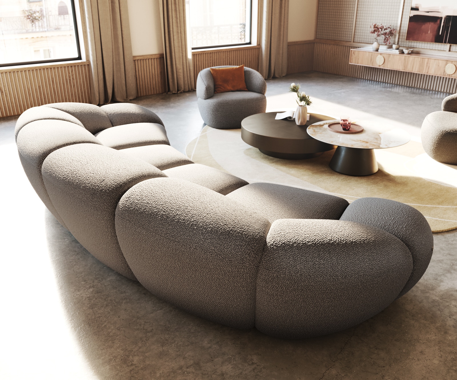 Big-Sofa Lunna 360x175 cm Bouclé Silbergrau 2 Kissen 5 Big-Sofa Lunna 360x175 cm Bouclé Silbergrau 2 Kissen 5