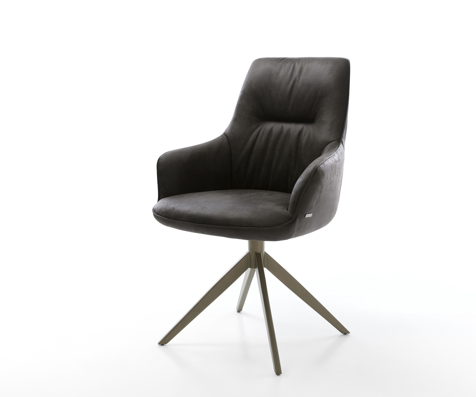 Drehstuhl Zelia-Flex mit Armlehnen Mikrofaser Anthrazit Vintage Kreuzgestell breit Effektfinish Titan 360° drehbar Wippfunktion Taschenfederkern