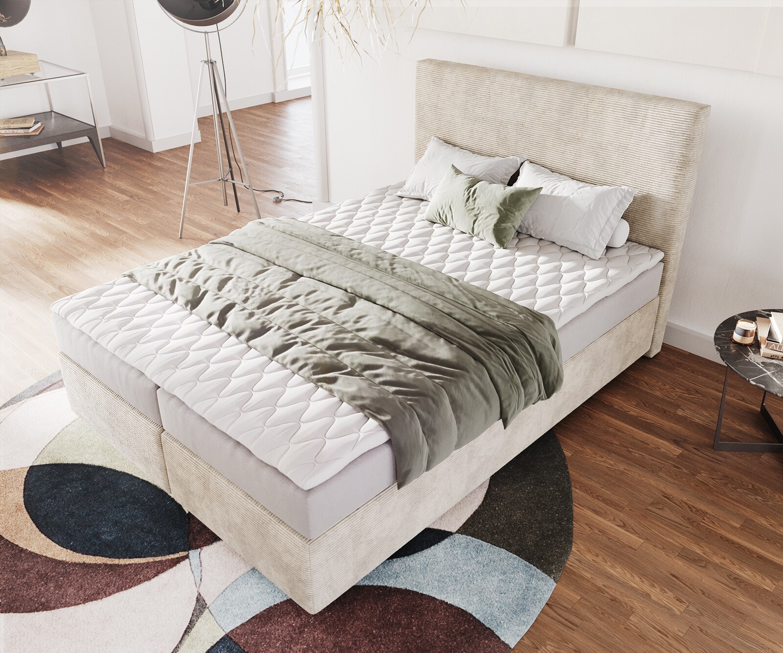 Boxspringbett Dream-Well 140x200 cm Cord Beige mit Matratze und Topper 3