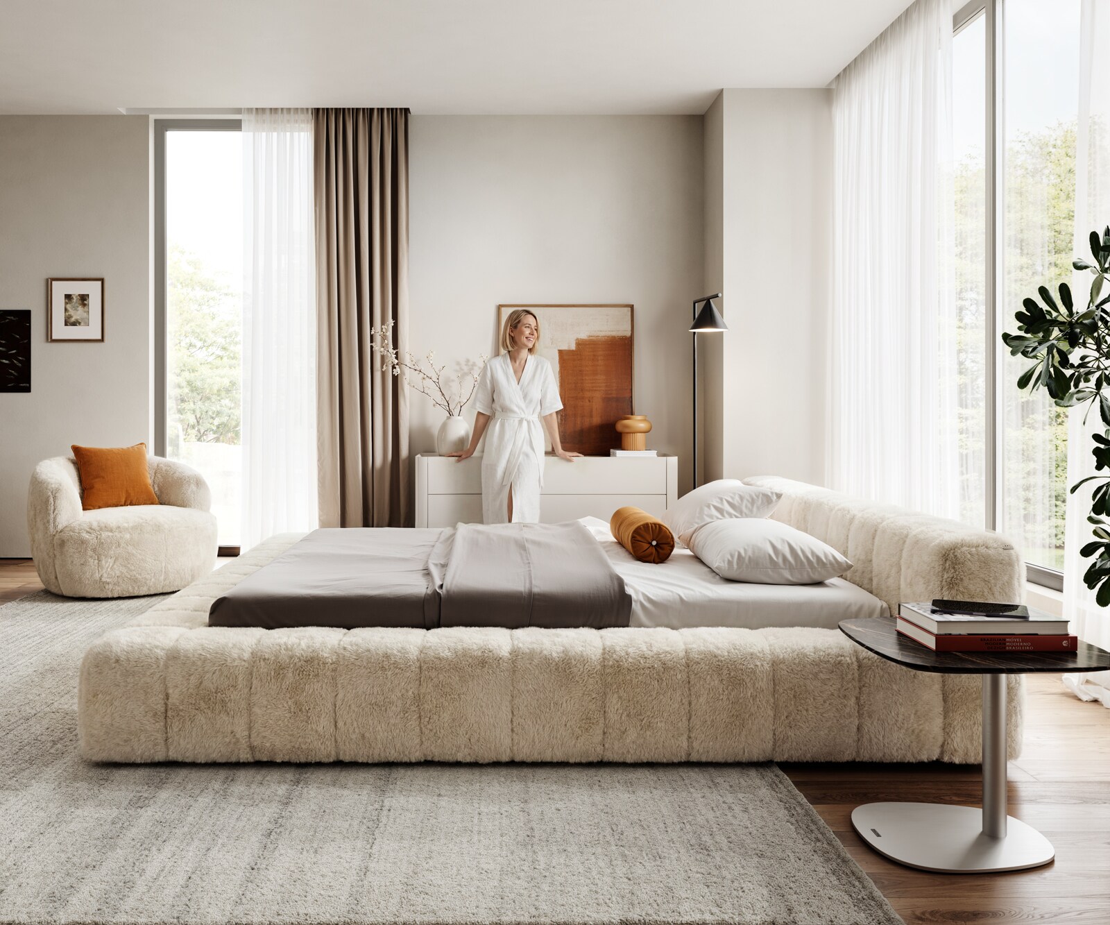 Polsterbettgestell Espazio 180x200 cm Plüsch Creme-Weiß mit Stauraum 3