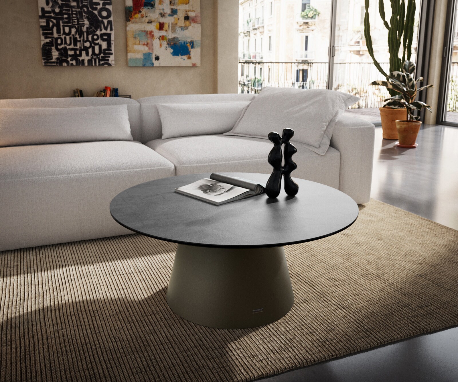 Couchtisch Edge Rund 90x90 cm Keramik Beton Grau Borna Effektfinish Titan