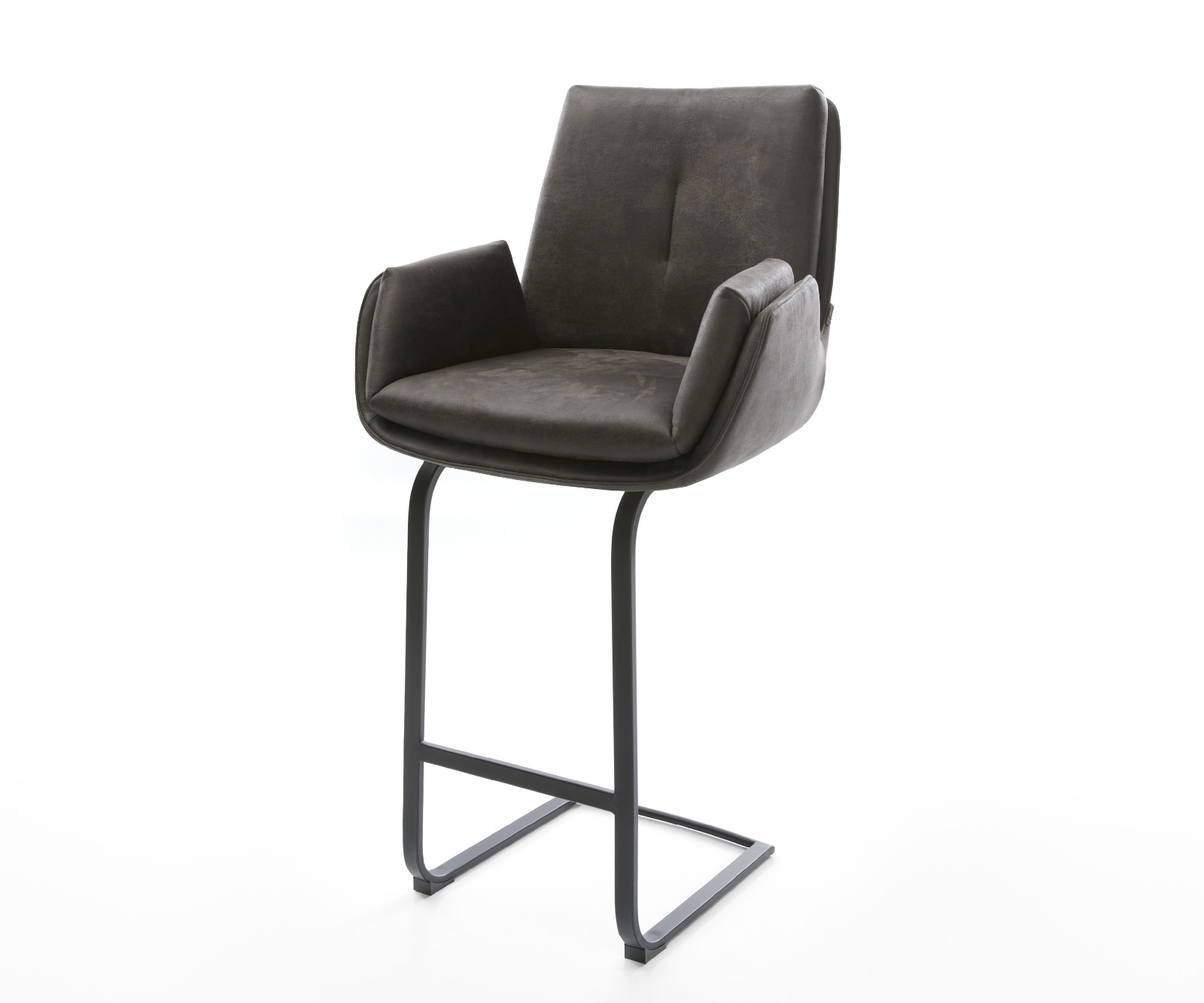 Barstuhl Clea-Flex Mikrofaser Anthrazit Vintage Freischwinger Flach Metall Schwarz