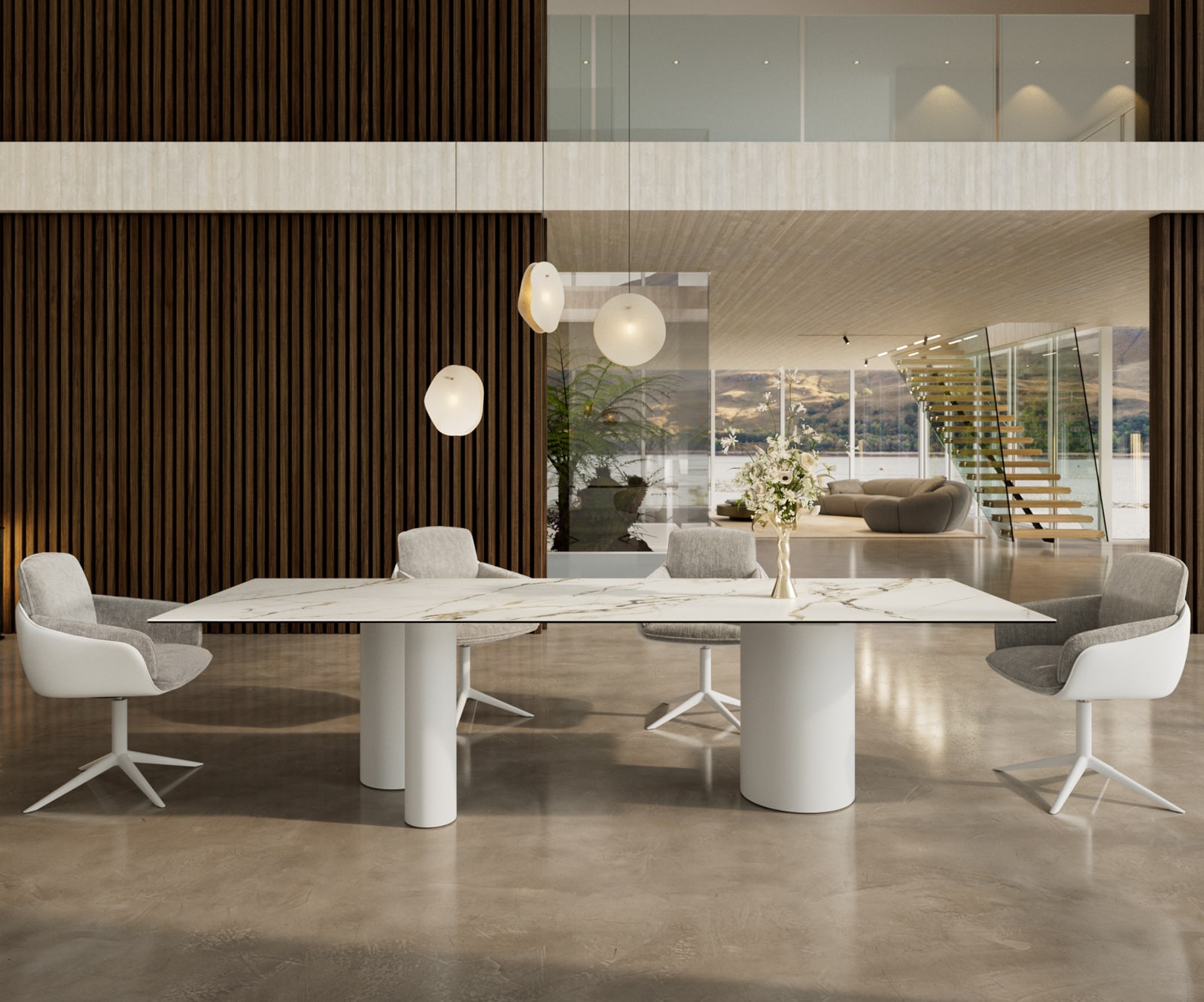 Esstisch Edge 300x100 Keramik Calacatta Luxe Weiß-Gold-Grau Troa Metall Weiß Esstisch Edge 300x100 Keramik Calacatta Luxe Weiß-Gold-Grau Troa Metall Weiß