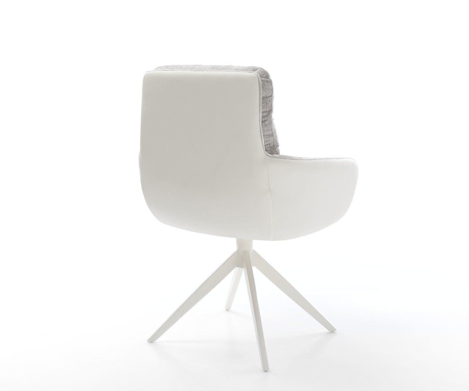 Drehstuhl Abelia-Flex mit Armlehnen Materialmix Echtleder Weiß-Silbergrau Kreuzgestell breit Weiß 360° drehbar Wippfunktion 4 Drehstuhl Abelia-Flex mit Armlehnen Materialmix Echtleder Weiß-Silbergrau Kreuzgestell breit Weiß 360° drehbar Wippfunktion 4