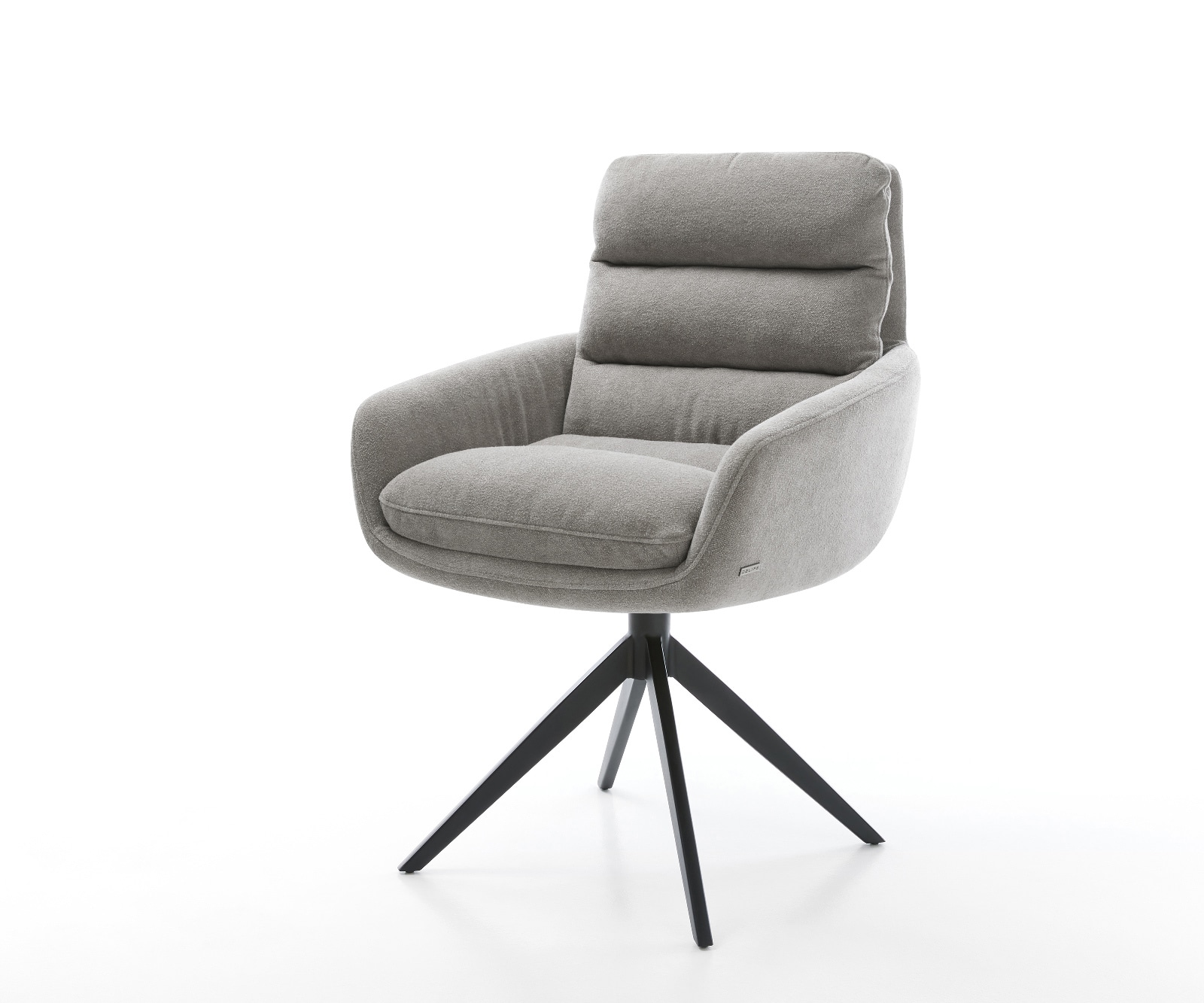 Drehstuhl Abelia-Flex mit Armlehnen Strukturstoff Soft Grau Kreuzgestell breit Schwarz 360° drehbar Wippfunktion