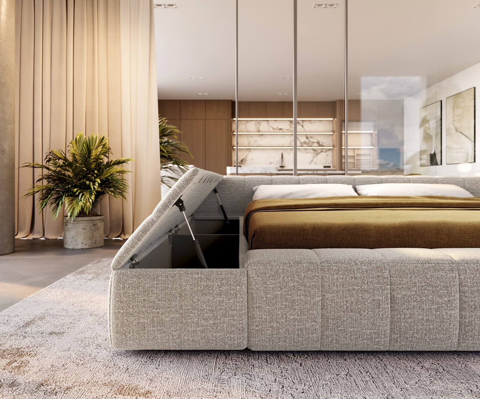 Polsterbettgestell Espazio 180x200 cm Webstoff Soft Beige mit Stauraum 6