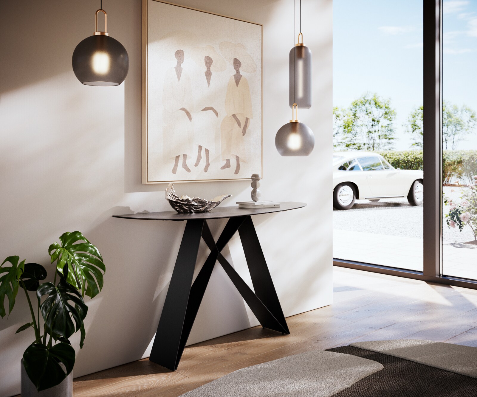 Konsolentisch Edge Oval 140x40 cm Keramik Beton Grau Velio Metall Schwarz 6