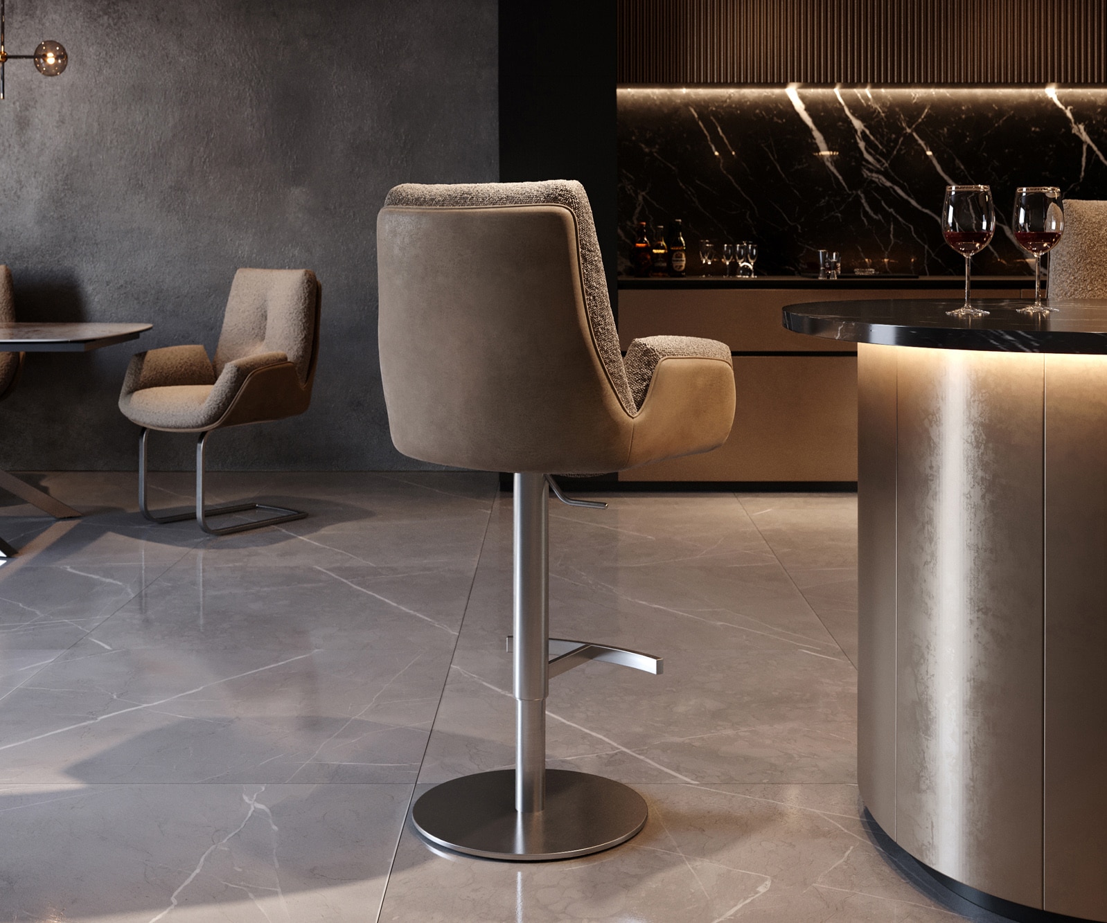 Barstuhl Clea-Flex Materialmix Schlamm Drehfuß höhenverstellbar Edelstahl drehbar 3